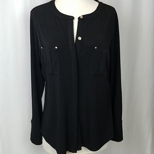 Dana Buchman Black Blouse gold buttons